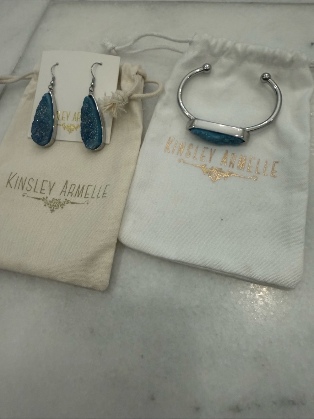 Kinsley Armelle Teardrop Blue Druzy Bracelet and Earrings Set